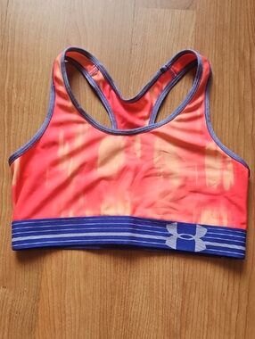 Never Worn! Under Armour Coral Sports Bra with Blue Elastic Band - Size Medium